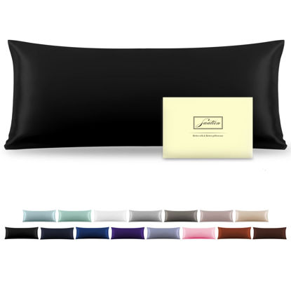 Picture of Silk Body Pillowcase Mulberry Silk Pillowcase Body Pillow Cover with Zipper Soft Breathable Smooth Cooling 20x54 inches Body Pillow Pillowcase for Sleep (Black,20"X 54",1Pcs)