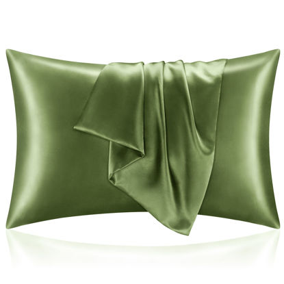 Picture of BEDELITE Satin Silk Pillowcase for Hair and Skin, Cedar Green Pillow Cases Standard Size Set of 2 Pack, Super Soft Pillow Case with Envelope Closure (20x26 Inches)