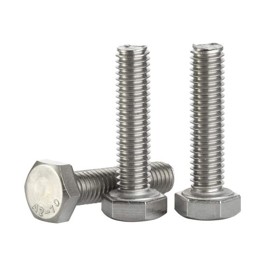 Picture of 1/4-20 x 7/8" (3/8" to 4" Available) Hex Head Screw Bolt, Fully Threaded, Stainless Steel 18-8, Plain Finish, Quantity 50