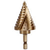 Picture of COMOWARE Hex Shank Cobalt Step Drill Bit with Two Spiral Flutes - 12 Step Sizes (1/4” - 1-3/8”) - Ideal for Metal, Stainless Steel, Aluminum, Wood, and Plastic