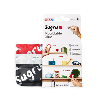 Picture of Sugru by Tesa - All Purpose Super Glue, Moldable Craft Glue for Indoor & Outdoor - Adhesive Glue for Creative Fixing, Repairing, Bonding & Personalizing - 3 Pack - Black, White & Red (3.5g/ea)