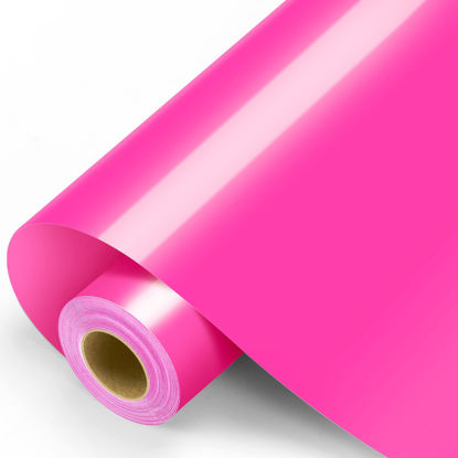 Picture of Permanent Vinyl - 12" x 11FT Neon Pink Vinyl with PET Backing Easy to Weed, Adhesive Vinyl Roll for All Cutting Machine, Permanent Outdoor Vinyl for Home Decor, Car Decal, Scrapbooking, Glossy