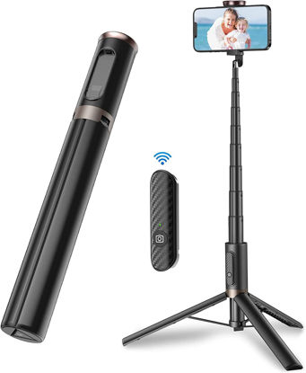 Picture of TONEOF 60" Cell Phone Selfie Stick Tripod,Smartphone Tripod Stand All-in-1 with Integrated Wireless Remote,Portable,Lightweight,Extendable Phone Tripod for 4''-7'' iPhone and Android(Black)