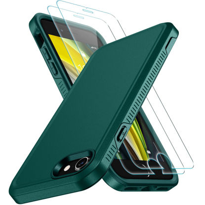 Picture of xiwxi for iPhone SE Case 2022/3rd/2020,iPhone 8/7 Case,with [2xTempered Glass Screen Protector] [ 360 Full Body Shockproof ] [Heavy Dropproof],Hard PC+Soft Silicone TPU+Glass Screen Phone case-MGGreen
