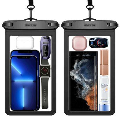 Picture of newppon Large Waterproof Phone Pouch : 2 Pack Underwater Clear Cellphone Holder - Universal Water-Resistant Dry Bag Case with Neck Lanyard for iPhone Samsung Galaxy for Beach Swimming Pool