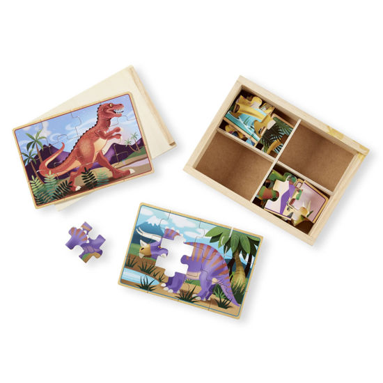 Picture of Melissa & Doug Dinosaurs 4-in-1 Wooden Jigsaw Puzzles in a Storage Box (48 pcs) - Kids Puzzle, Dinosaur Puzzles for Kids Ages 3+ - FSC-Certified Materials