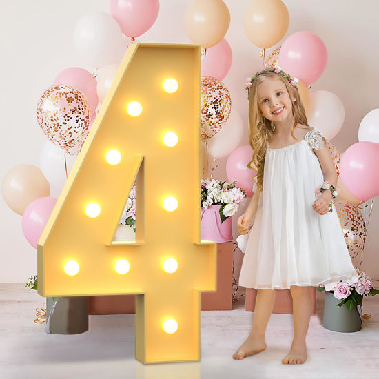 Picture of imprsv 4FT Marquee Light Up Numbers Letters, Mosaic Numbers for Balloons, Gaint Marquee Numbers, Number 4 Balloon, 4th 24 40th Birthday Decorations for Women Men, 40th Anniversary Decorations