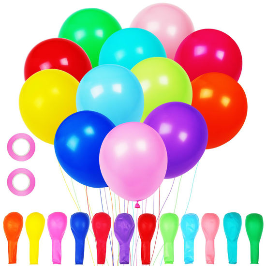 Picture of Voircoloria 105pcs Colorful Balloons 12inch Rainbow Latex Balloons for Boys Girls Birthday Baby Shower Gender Reveal Wedding Decorations