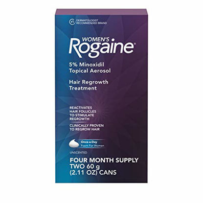 Picture of Women's Rogaine 5% Minoxidil Foam for Thinning Hair & Loss, Topical Once-A-Day Hair Fall Treatment for Women's Hair Regrowth, Unscented Minoxidil Foam, 4-Month Supply, 2 x 2.11 oz