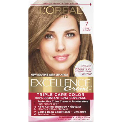 Picture of L'Oreal Paris Excellence Creme Permanent Triple Care Hair Color, 7 Dark Blonde, Gray Coverage For Up to 8 Weeks, All Hair Types, Pack of 1