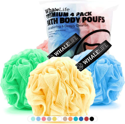 Picture of Loofah Sponge Bath Sponge for Women Men 4 Pack (Pink Blue Green Yellow)