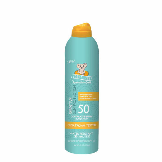 Picture of Australian Gold Australian gold little joey continuous spray, spf 50 broad spectrum water resistant for up to 80 minutes pediatrician tested hypoallergenic fragrance free, 6 Ounce, A70915