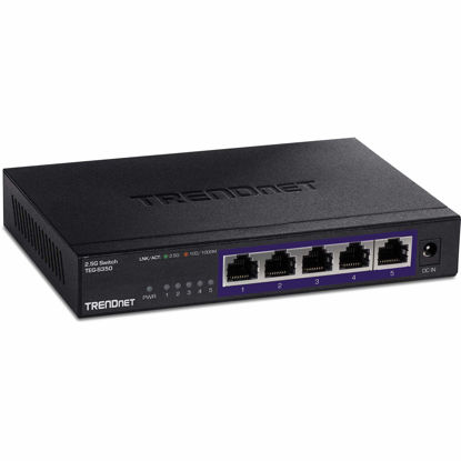 Picture of TRENDnet 5-Port Unmanaged 2.5G Switch, 5 x 2.5GBASE-T Ports, 25Gbps Switching Capacity, Backwards Compatible with 10-100-1000Mbps Devices, Fanless, Wall Mountable, Black, (TEG-S350)