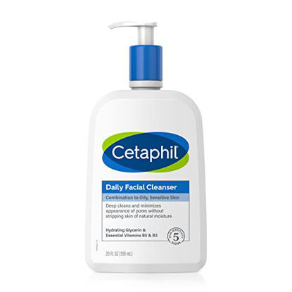 Picture of Cetaphil Face Wash, Daily Facial Cleanser for Sensitive, Combination to Oily Skin, NEW 20 oz, Gentle Foaming, Soap Free, Hypoallergenic