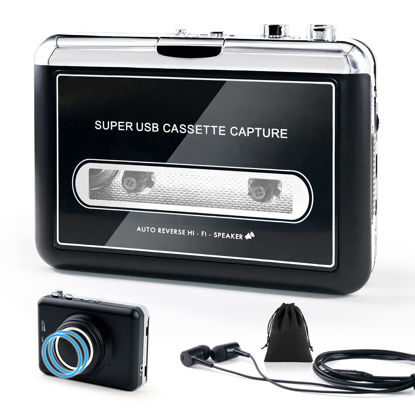 Picture of Updated Cassette Player with Detachable External Speaker-Portable Cassette to MP3 Digital Converter- Convert Tapes to Digital Format via USB-Compatible with MAC Laptops & PC