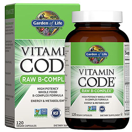 Picture of Garden of Life Raw B Complex - Vitamin Code - 120 Vegan Capsules, High Potency Vitamins for Energy & Metabolism with B2 Riboflavin, B1, B3, B6, Folate, B12 as Methylcobalamin & Biotin Plus Probiotics