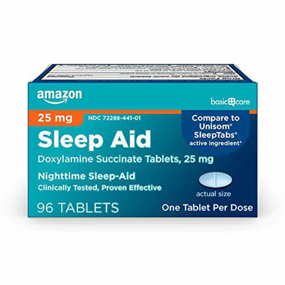 Picture of Amazon Basic Care Nighttime Sleep Aid Tablets, Doxylamine Succinate 25 mg, 96 Count