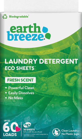 Picture of Earth Breeze Laundry Detergent Sheets - Fresh Scent - No Plastic Jug (60 Loads) 30 Sheets, Liquidless Technology…