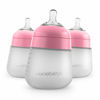 Picture of Nanobébé Flexy Silicone Baby Bottle, Anti-Colic, Natural Feel, Non-Collapsing Nipple, Non-Tip Stable Base, Easy to Clean, 3-Pack, Pink, 9oz