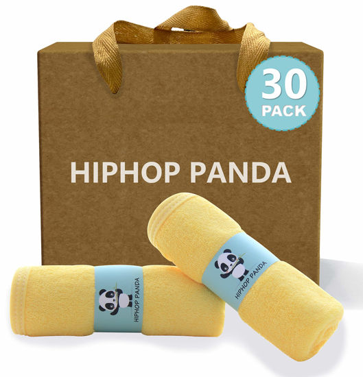 Picture of HIPHOP PANDA Bamboo Baby Washcloths,30 Pack (Yellow) - 2 Layer Ultra Soft Absorbent Bamboo Towel - Natural Reusable Baby Wipes for Delicate Skin - Baby Registry as Shower