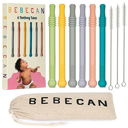 Picture of BEBECAN Teething Sticks for Babies - Infant Teething Relief for Teething Baby in 6 Vibrant Colors, Super Soft Silicone Baby Teethers, Teething Toys for Babies 0-6 Months Multicolored