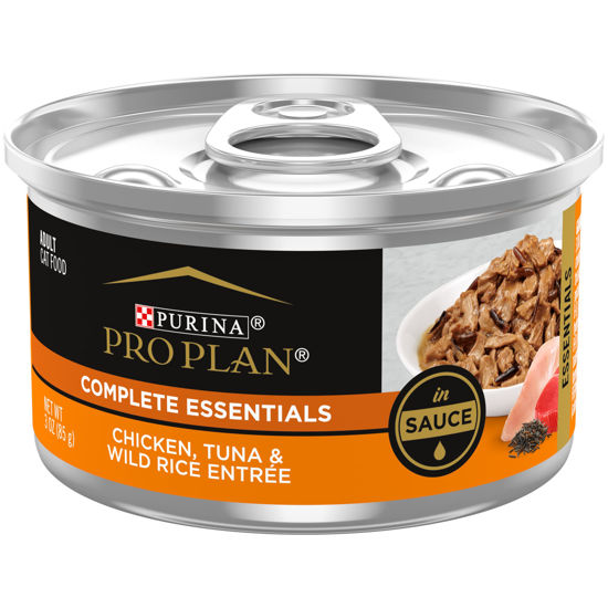 Picture of Purina Pro Plan Gravy Wet Cat Food, COMPLETE ESSENTIALS Chicken, Tuna & Wild Rice Entree in Sauce - (24) 3 oz. Pull-Top Cans