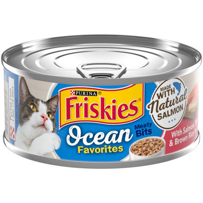 Picture of Purina Friskies Friskies Natural Wet Cat Food, Ocean Favorites Meaty Bits with Salmon, Shrimp & Brown Rice - (24) 5.5 oz. Cans