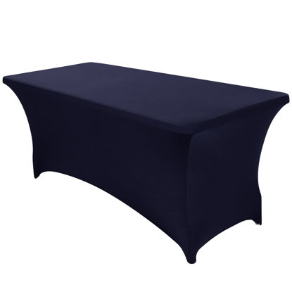 Picture of SEPARO Spandex Table Cover Fitted Rectangular Tablecloth Stretchable Fabric Lycra Tablecloth 4 ft Wrinkle-Free for Party Dj Tradeshows Banquet Weddings Cocktail