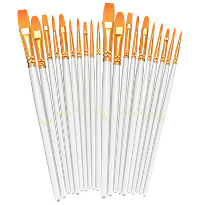 Picture of BOSOBO Paint Brushes Set, 2 Pack 20 Pcs Round Pointed Tip Paintbrushes Nylon Hair Artist Acrylic Paint Brushes for Acrylic Oil Watercolor, Face Nail Art, Miniature Detailing & Rock Painting, White