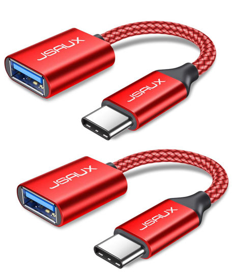 Picture of JSAUX USB C to USB Adapter [2 Pack], USB Type C Male to USB 3.0 Female OTG Cable Thunderbolt3 to USB Adapter Compatible with MacBook Pro/Air 2019 2018 2017, Galaxy S20 S20+ Ultra Note 10 S9 S8-Red