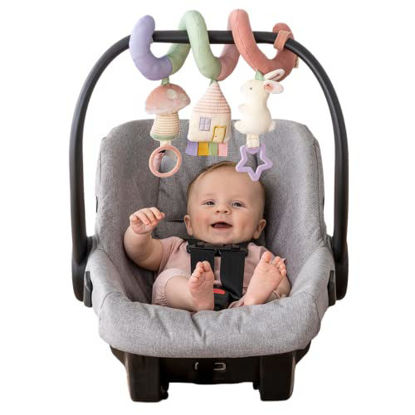 Picture of Itzy Ritzy Spiral Car Seat & Stroller Activity Toy; Includes Dangling Ring, Mirror and Textured Ribbons; Pastel Rainbow