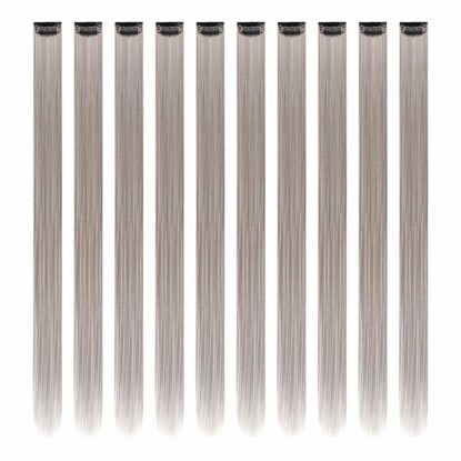 Picture of RINBOOOL Grey Hair Extensions Clip in, 22 Inch 10 Pieces, for Women Girls Highlight Party, Long Straight Colored, Synthetic