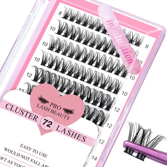 Picture of Cluster Lashes, 72 Pcs Individual Lashes, Lash Clusters DIY Eyelash Extension, Super Thin Band Reusable Soft & Comfortable (Infatuation-D-8-16mix)