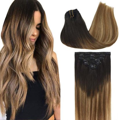 Picture of GOO GOO Clip-in Hair Extensions for Women, Soft & Natural, Handmade Real Human Hair Extensions, Balayage Brown to Dirty Blonde, Long, Straight #T2/6/18, 7pcs 80g 12 inches