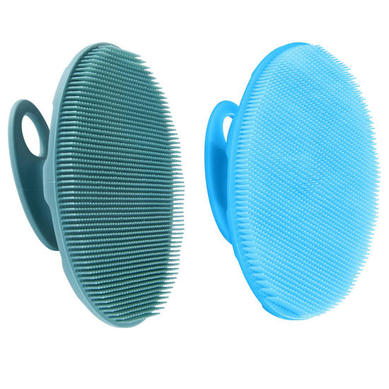 Picture of INNERNEED Food-Grade Soft Silicone Body Cleansing Brush Shower Scrubber, Gentle Exfoliating and Massage for All Kinds of Skin (Blue+Dark Green)