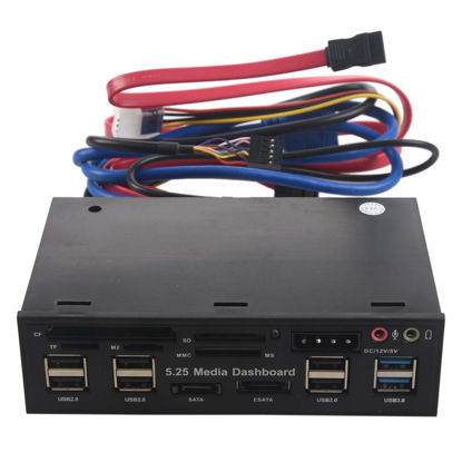 Picture of Essenc Multifuntion 5.25" Media Dashboard Card Reader USB 2.0 USB 3.0 20 pin e-SATA SATA Front Panel