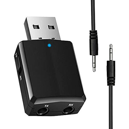 Picture of JUBAAY Bluetooth Adapter USB 5.0 Transmitter Receiver, 3 in 1 HiFi Portable Wireless Audio Adapter with 3.5mm AUX for Car/TV/Headphones/PC/Home Stereo, USB Power Supply, Plug and Play