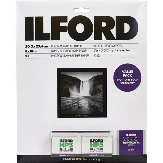 Picture of Ilford Multigrade V RC Deluxe Pearl Surface Black & White Photo Paper and 2X HP5 Plus 35mm Film Roll Value Pack, 190gsm, 8x10, 25 Sheets