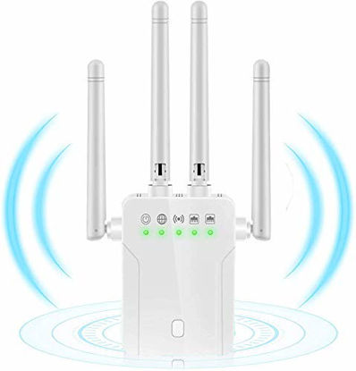 Picture of WiFi Range Extender, 1200Mbps Wireless Signal Repeater Booster, Dual Band 2.4G and 5G Expander, 4 Antennas 360° Full Coverage, Extend WiFi Signal to Smart Home & Alexa Devices?XM1200M10?