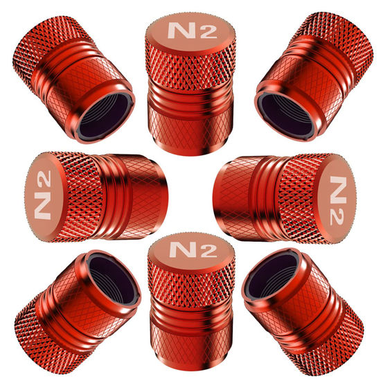 Picture of Tire Valve Stem Caps - Tire Air Caps Cover 8 Pack N2 Nitrogen Logo Corrosion Resistant Premium Alloy Universal for Car Truck Motorcycle Bike-Red