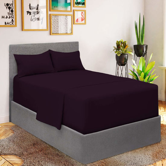 Picture of Mellanni Extra Deep Pocket California King Sheet Set - Iconic Collection Bedding Sheets & Pillowcases - Luxury, Ultra Soft, Cooling Bed Sheets - Extra Deep Pocket up to 21" - 4 PC (Cal King, Purple)