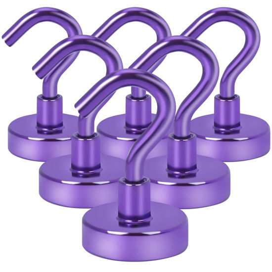 Picture of DIYMAG Magnetic Hooks, 25Lbs Strong Heavy Duty Cruise Magnet S-Hooks for Classroom, Fridge, Hanging, Cabins, Grill, Kitchen, Garage, Workplace and Office etc, (6 Pack-Purple)