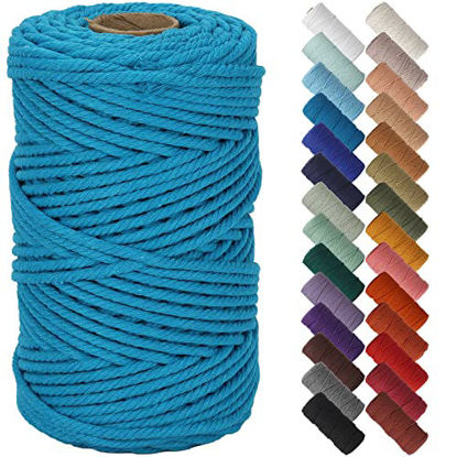 Picture of NOANTA Lake Blue Macrame Cord 5mm x 109yards, Colored Macrame Rope Cotton Rope Macrame Yarn, Colorful Cotton Craft Cord for Wall Hanging, Plant Hangers, Crafts, Knitting