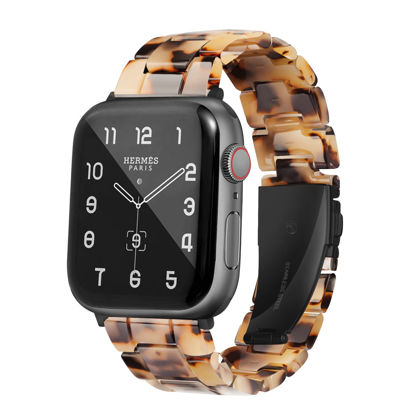 Picture of HOPO Compatible With Apple Watch Band 38mm 40mm 42mm 44mm Thin Light Resin Strap Bracelet With Stainless Steel Buckle Replacement For iWatch Series 8 7 6 5 4 3 2 1 SE (Cow Pattern/Black,42/44/45/49mm)