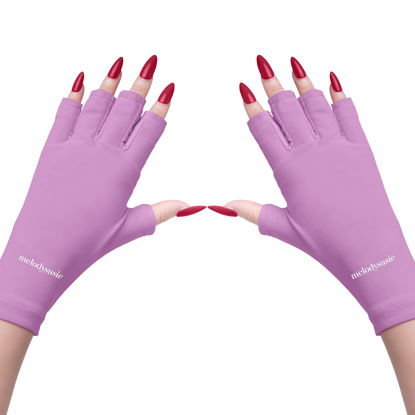 Picture of MelodySusie UV Gloves for Gel Nail Lamp, Professional UPF50+ UV Protection Gloves for Manicures, Nail Art Skin Care Fingerless Anti UV Glove Protect Hands from UV Harm (Purple)