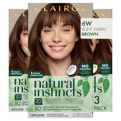 Picture of Clairol Natural Instincts Demi-Permanent Hair Dye, 6W Light Warm Brown Hair Color, Pack of 3