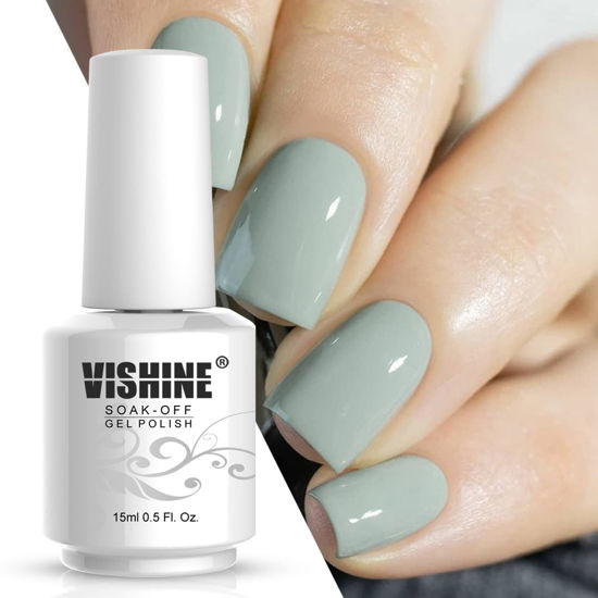 Picture of Vishine Gel Nail Polish 15ml Soak Off UV LED Gel Polish Varnish Nail Art Long-Lasting DIY Salon - Sage 0.5 OZ