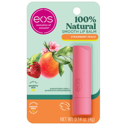 Picture of eos 100% Natural Lip Balm Stick - Strawberry Peach, Dermatologist Recommended for Sensitive Skin, All-Day Moisture Lip Care, 0.14 oz