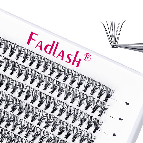 Picture of FADLASH Lash Clusters Extensions Individual Lashes Natural Soft 120pcs 20D D Cur Natural Long Black Faux Mink Volume Lash Extensions Reusable Artificial Eyelashes (20D-0.07-D, 15mm)