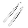 Picture of QUEWEL Lash Applicator Tool, 2 Pcs Eyelash Clusters Tweezers For False Lashes, Curved and Straight Silver DIY Eyelash Applicator Tweezers Set Stainless Steel Cluster Lash Applicator